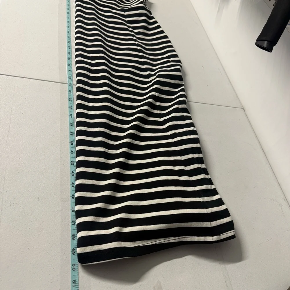 J. Crew Cap‎ Sleeve Knit Cotton Midi Dress Striped Black/White Preppy Nautical L